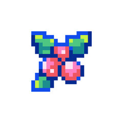 Pixel Art Mistletoe. Retro 8 bit Style Merry Christmas and Happy New Year Winter Holidays Illustration. Ideal for Sticker, Retro Decorative Element, Game Asset, Emoji, Patch or Cute Geek Avatar.	