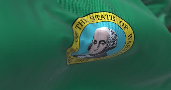 Close-up of Washington state flag waving