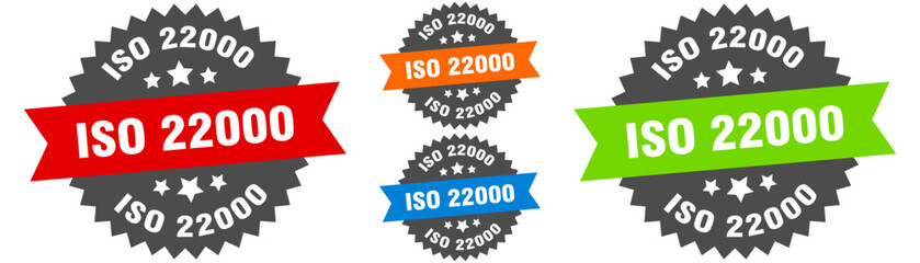 iso 22000 sign. round ribbon label set. Seal
