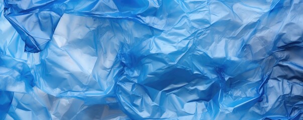 blue crumpled plastic bag background