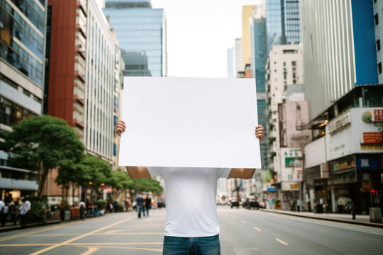 person holding a blank sign
