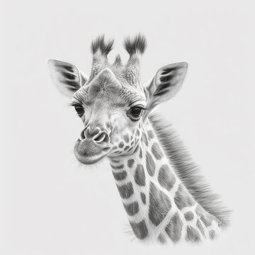 Pencil sketch cute giraffe animal picture draw