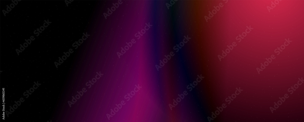 Poster Background with trendy gradient and noise. Red and and black and purple colors. Glare from lenses, overlay texture. Vector banner with dust and smooth color transition