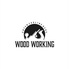 arpentry logo design, carpentry tool set, saw, hammer, circular saw, vintage
