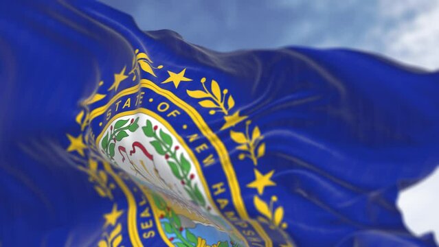 Close-up of New Hampshire state flag waving in the wind