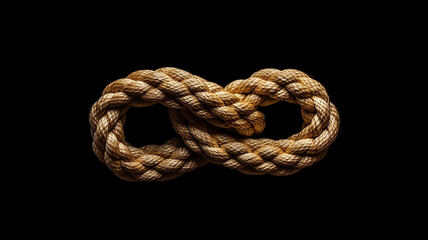 Fototapeta na wymiar the gordian knot of rough rope is isolated on a black background