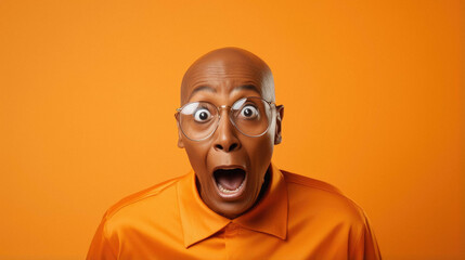 Portrait of shocked black man in glasses.