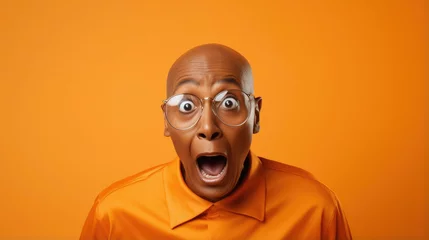Fotobehang Portrait of shocked black man in glasses. © Synthetica