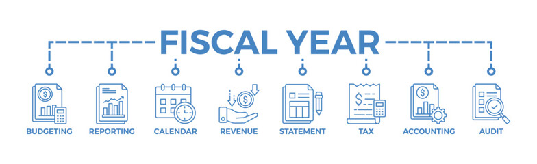 Fiscal year banner web icon vector illustration concept with icon of budgeting, reporting, calendar, revenue, statement, tax, accounting, audit