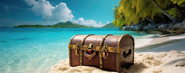 Fototapeta premium treasure chest on tropical paradise beach landscape