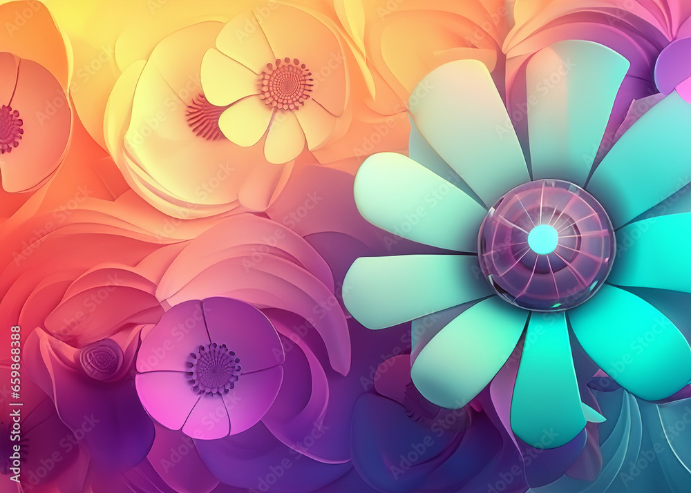 Wall mural abstract futuristic flower background in bright vivid colours created with generative ai technology