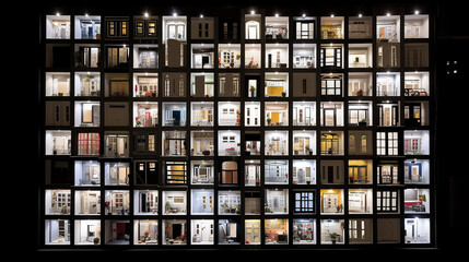 drawing facades of houses with glowing windows texture of the city background many windows