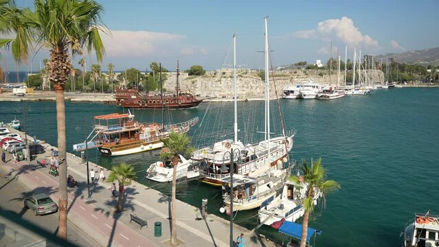 Boats and ships in Kos Harbour, Kos Town, Kos, Dodecanese, Greek Islands