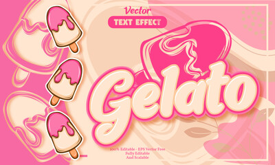 gelato editable text effect with seamless pink ice cream hand drawn pattern