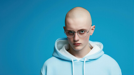 Obraz premium Young man wearing glasses and sweater with serious expression on face. simple and natural looking at the camera.