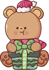 Christmas Set Cartoon Cute Little Santa Gift Holiday Decoration Illustration