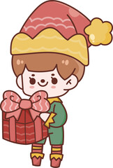 Christmas Set Cartoon Cute Little Santa Gift Holiday Decoration Illustration