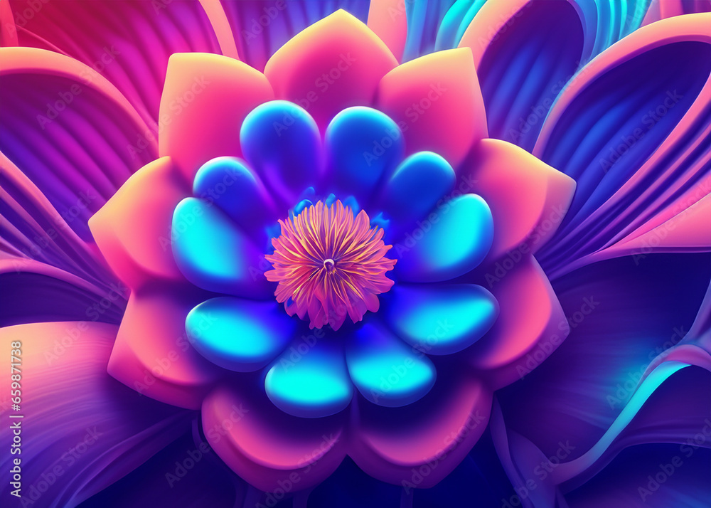 Wall mural abstract futuristic flower background in bright vivid colours created with generative ai technology