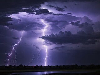 Lightning rays carry an electrical charge. thunder in the starless night sky background photo