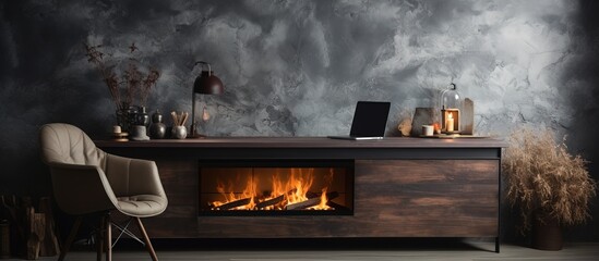 Desk with open area and fire feature