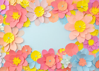 abstract flower background made of paper in pastel colours with copy space, good for post card, invitation or gift card, created with generative ai technology