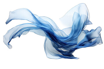 Silk scarf flying in the wind. Waving blue satin cloth isolated on transparent background	
