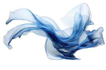 Poster Silk scarf flying in the wind. Waving blue satin cloth isolated on transparent background  © Neda Asyasi