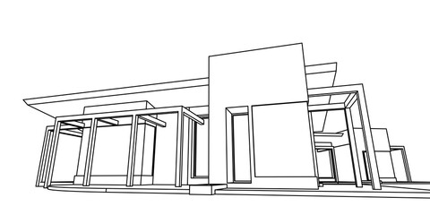 house architectural sketch 3d illustration