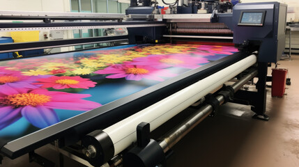 Large format printing machine in operation. Industry - obrazy, fototapety, plakaty