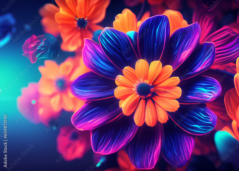 Wall mural abstract futuristic flower background in bright vivid colours created with generative ai technology