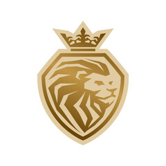 Lion with crown as logo design. Illustration of a lion with a crown as a logo design on a white background. - 659873564