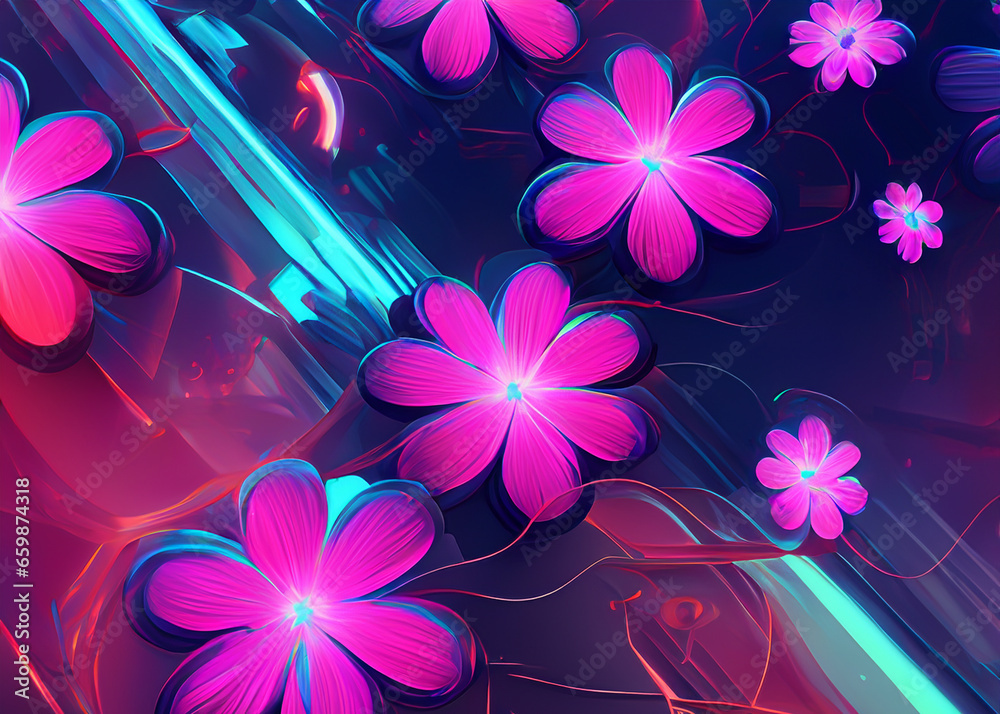 Wall mural abstract futuristic flower background in bright vivid colours created with generative ai technology