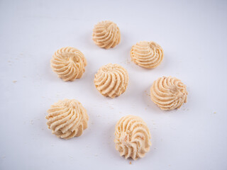 Sago Cookies are neatly presented. They are isolated against a white background.