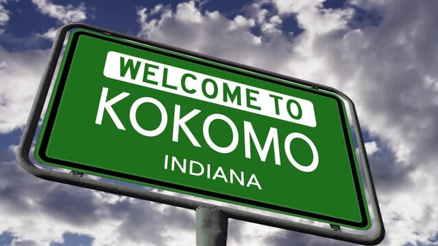 Welcome to Kokomo, Indiana. USA City Road Sign, Realistic 3d Animation