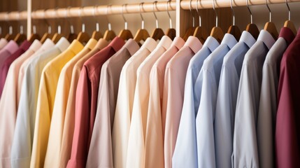 Fototapeta premium rack showcasing garments freshly cleaned and pressed at a dry-cleaning facility