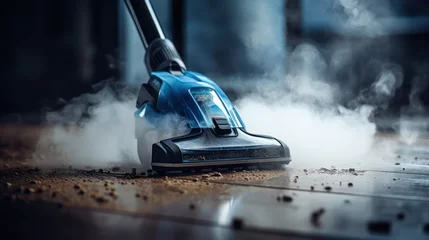 Poster steam cleaner meticulously rejuvenates a carpet © vectorizer88
