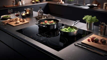 the sleek induction cooktop, the kitchen's newest gem - obrazy, fototapety, plakaty