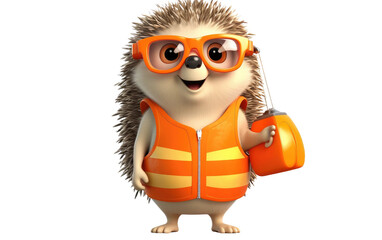 3D Cartoon of a Cute Lifeguard Hedgehog on isolated background