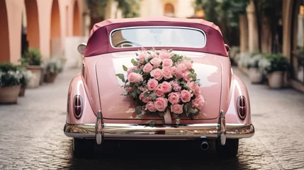 Keuken foto achterwand Auto cartoon An elegantly adorned car for the newlyweds