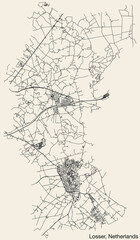 Detailed hand-drawn navigational urban street roads map of the Dutch city of LOSSER, NETHERLANDS with solid road lines and name tag on vintage background