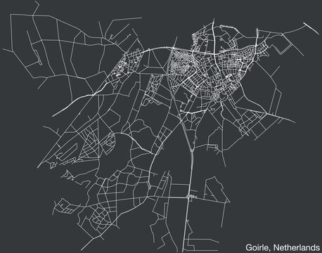 Detailed hand-drawn navigational urban street roads map of the Dutch city of GOIRLE, NETHERLANDS with solid road lines and name tag on vintage background