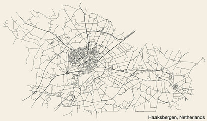 Detailed hand-drawn navigational urban street roads map of the Dutch city of HAAKSBERGEN, NETHERLANDS with solid road lines and name tag on vintage background