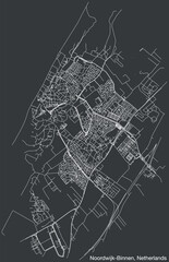 Detailed hand-drawn navigational urban street roads map of the Dutch city of NOORDWIJK-BINNEN, NETHERLANDS with solid road lines and name tag on vintage background