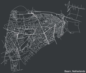 Detailed hand-drawn navigational urban street roads map of the Dutch city of BAARN, NETHERLANDS with solid road lines and name tag on vintage background