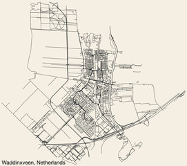 Fototapeta na wymiar Detailed hand-drawn navigational urban street roads map of the Dutch city of WADDINXVEEN, NETHERLANDS with solid road lines and name tag on vintage background