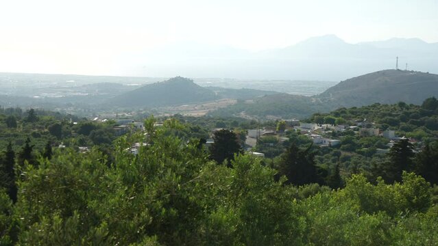 Greek Orthodox church, Kos Island with Kalimnos Island in background from Zia village, Kos, Dodecanese, Greek Islands