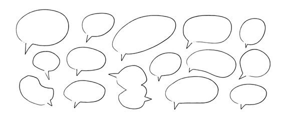 Set of marker hand-drawn speech bubbles. Dialogue cloud in doodle, scribble, sketchy style (Full Vector)