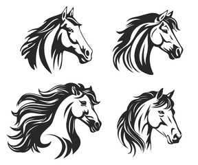 Horse head silhouette in drawing line design. Vector template for logo.