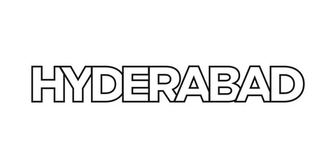 Hyderabad in the India emblem. The design features a geometric style, vector illustration with bold typography in a modern font. The graphic slogan lettering.
