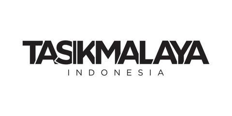 Tasikmalaya in the Indonesia emblem. The design features a geometric style, vector illustration with bold typography in a modern font. The graphic slogan lettering.